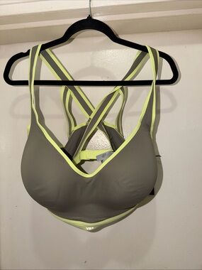 VSX Gray with Neon Yellow Trim Crisscross Sports Bra